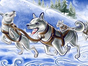 Preview wallpaper figure, dog, wagon, sled, snow, running