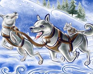 Preview wallpaper figure, dog, wagon, sled, snow, running