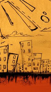 Preview wallpaper figure, drawing, city, sun