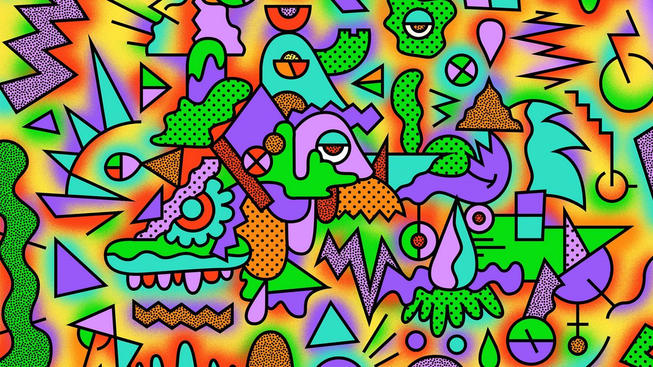 Wallpaper figurines, colorful, drawing, acid