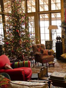 Preview wallpaper fir, fireplace, christmas, home, comfort, armchairs