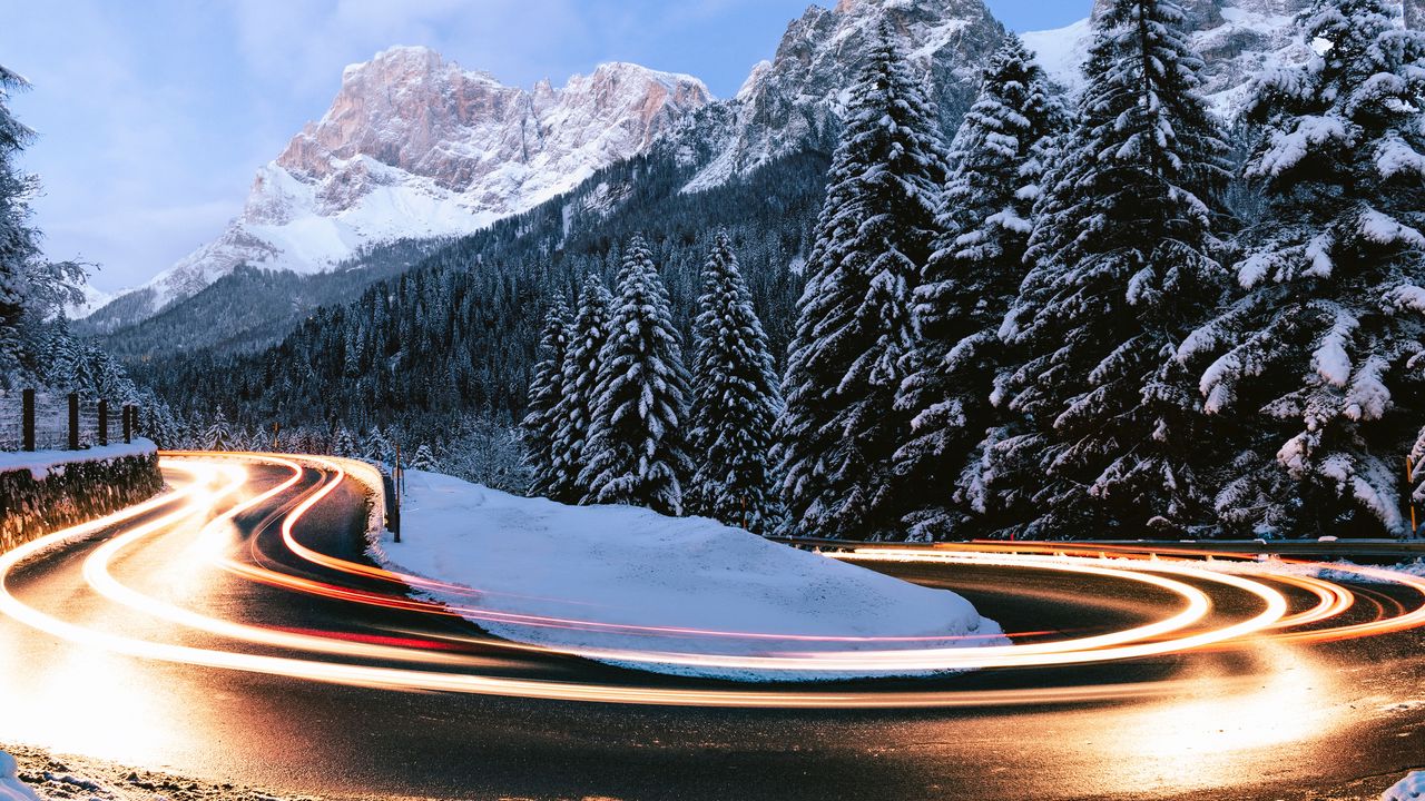 Wallpaper fir, winter, turn, road, snow