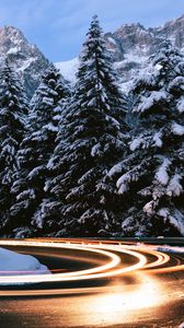 Preview wallpaper fir, winter, turn, road, snow