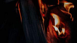 Preview wallpaper fire, bonfire, firewood, flame, dark