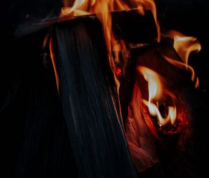 Preview wallpaper fire, bonfire, firewood, flame, dark