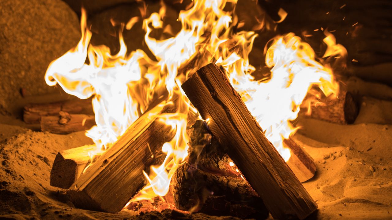 Wallpaper fire, bonfire, firewood, sparks, flame, night