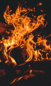 Preview wallpaper fire, bonfire, firewood, flame, dark, burning