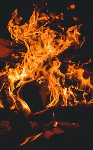 Preview wallpaper fire, bonfire, firewood, flame, dark, burning