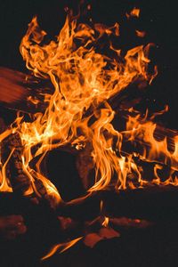 Preview wallpaper fire, bonfire, firewood, flame, dark, burning