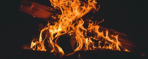 Preview wallpaper fire, bonfire, firewood, flame, dark, burning