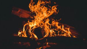 Preview wallpaper fire, bonfire, firewood, flame, dark, burning