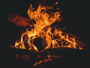 Preview wallpaper fire, bonfire, firewood, flame, dark, burning