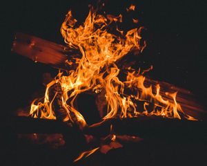 Preview wallpaper fire, bonfire, firewood, flame, dark, burning