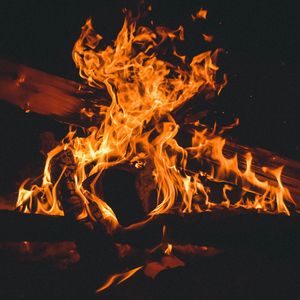 Preview wallpaper fire, bonfire, firewood, flame, dark, burning