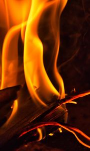 Preview wallpaper fire, bonfire, flame, dark, firewood, burning