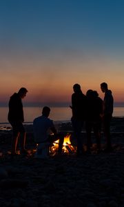 Preview wallpaper fire, camping, silhouettes, rest, beach