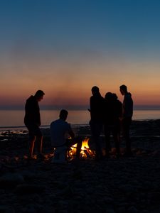 Preview wallpaper fire, camping, silhouettes, rest, beach