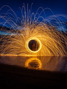 Preview wallpaper fire, circle, sparks, freezelight, dark