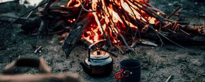 Preview wallpaper fire, dishes, camping, hiking