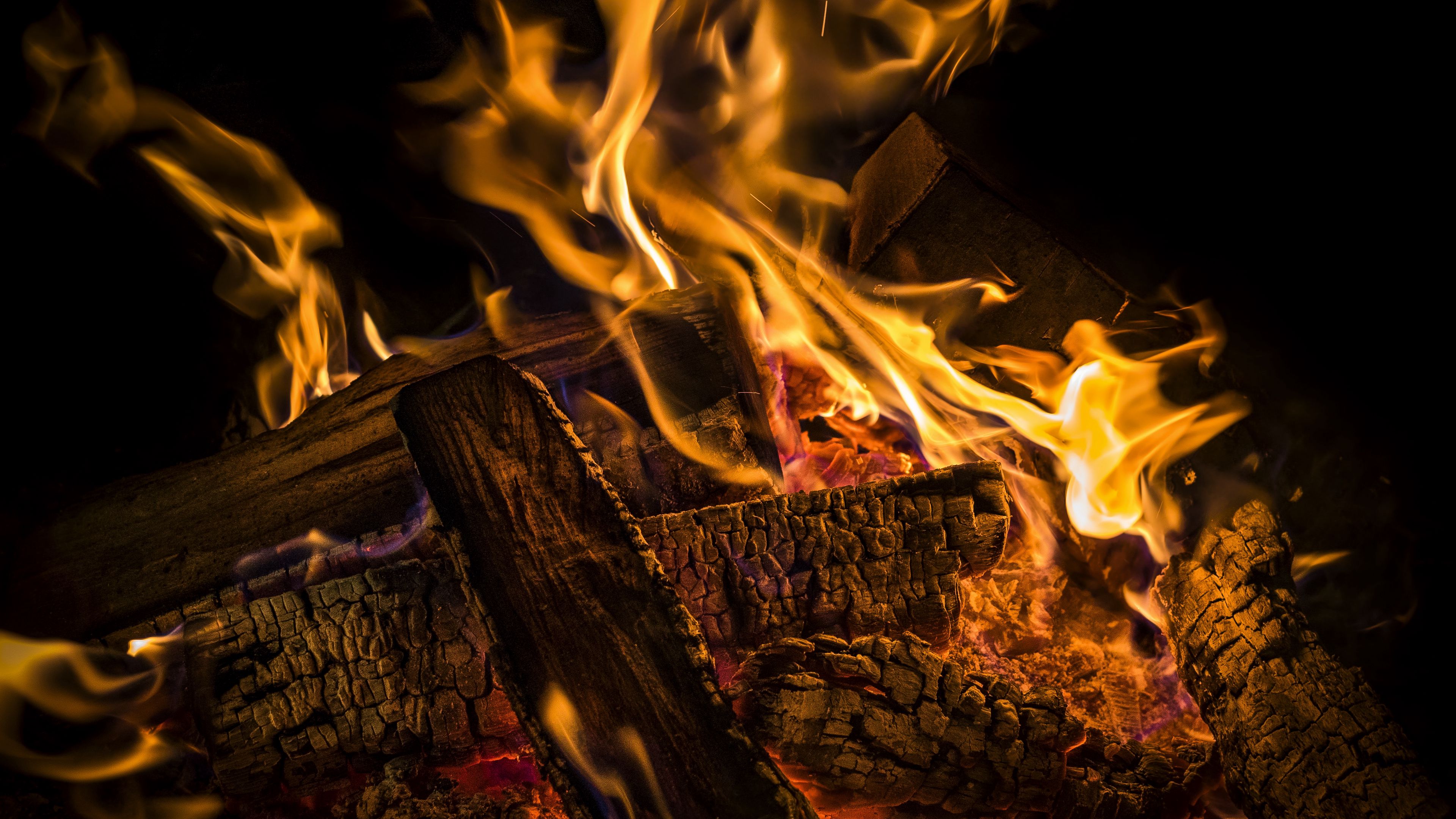 Download wallpaper 3840x2160 fire, firewood, coals, ash 4k uhd 16:9 hd