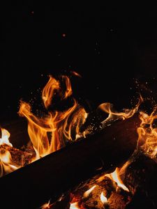 Preview wallpaper fire, flame, bonfire, sparks, firewood