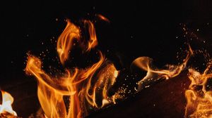 Preview wallpaper fire, flame, bonfire, sparks, firewood