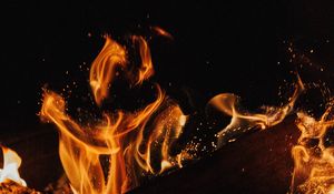 Preview wallpaper fire, flame, bonfire, sparks, firewood