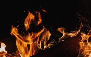 Preview wallpaper fire, flame, bonfire, sparks, firewood