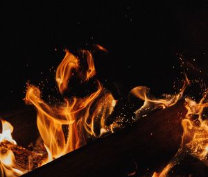 Preview wallpaper fire, flame, bonfire, sparks, firewood