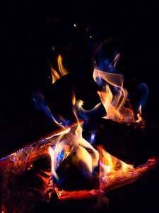 Preview wallpaper fire, flame, firewood, dark