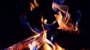 Preview wallpaper fire, flame, firewood, dark