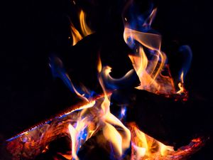 Preview wallpaper fire, flame, firewood, dark