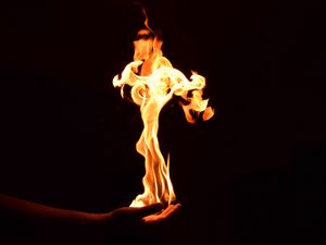 Preview wallpaper fire, flame, hand, dark
