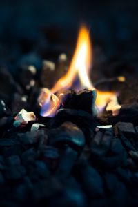 Preview wallpaper fire, flame, stones, macro, dark