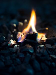 Preview wallpaper fire, flame, stones, macro, dark