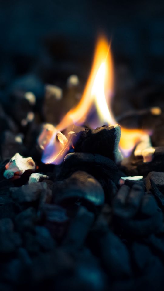 540x960 Wallpaper fire, flame, stones, macro, dark