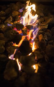 Preview wallpaper fire, flame, stones, dark, burn