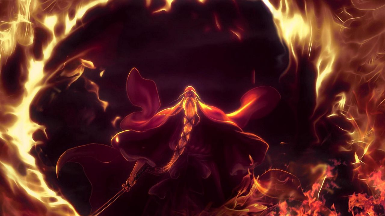 Wallpaper fire, flame, sword, old man, magician