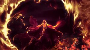 Preview wallpaper fire, flame, sword, old man, magician