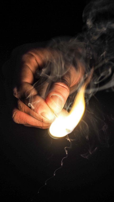 480x854 Wallpaper fire, hand, match