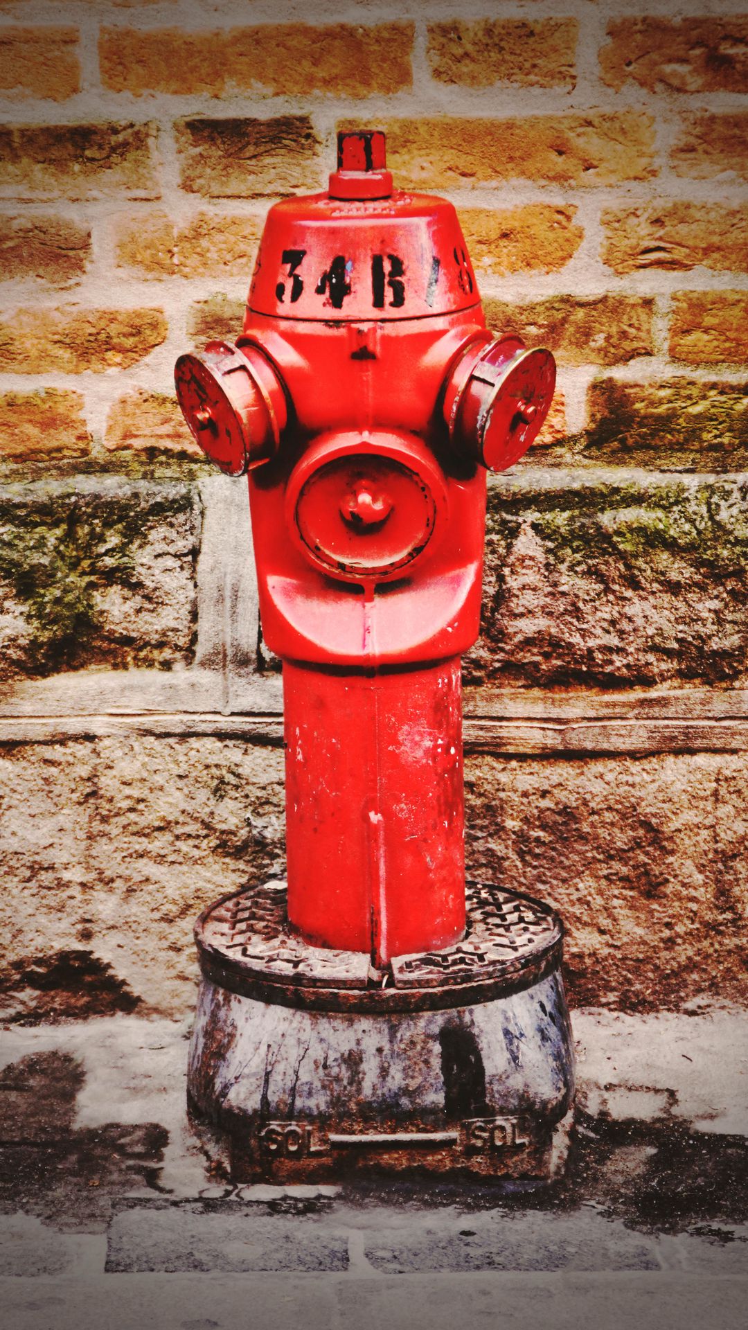 Download wallpaper 1080x1920 fire hydrant, brick wall, outdoor samsung