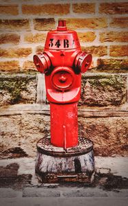 Preview wallpaper fire hydrant, brick wall, outdoor