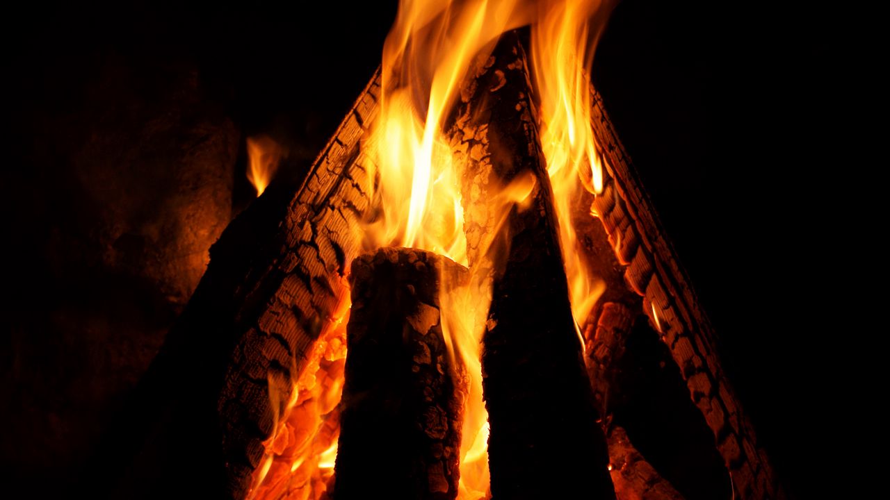 Wallpaper fire, logs, flame, darkness