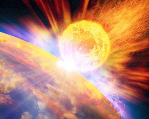 Preview wallpaper fire, meteor, apocalypse, planet, earth, space