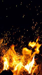 Preview wallpaper fire, sparks, bonfire, night, dark