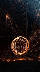 Preview wallpaper fire, sparks, light, long exposure, darkness