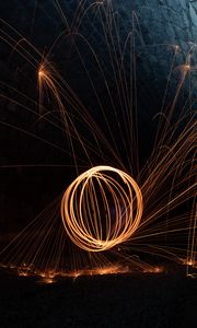 Preview wallpaper fire, sparks, light, long exposure, darkness
