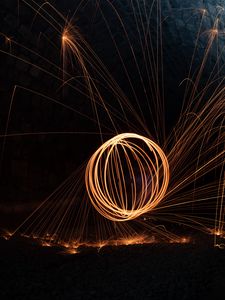 Preview wallpaper fire, sparks, light, long exposure, darkness