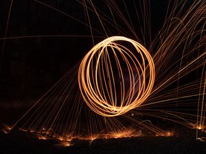 Preview wallpaper fire, sparks, light, long exposure, darkness