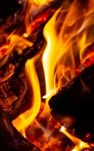 Preview wallpaper fire, wood, burn, flame, bright, coal